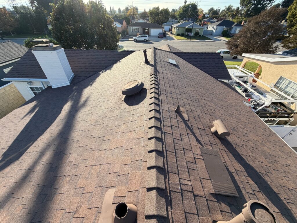 Completed asphalt shingle roof replacement in Burbank CA by Ikon Roofing